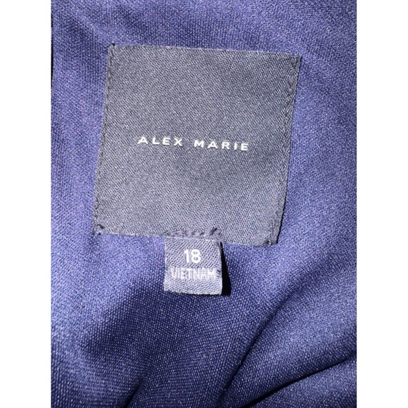 Alex Marie Jumpsuit Women 18 Navy Blue Velvet Cape Sleeves Belted Wide Leg Beth - Picture 7 of 7